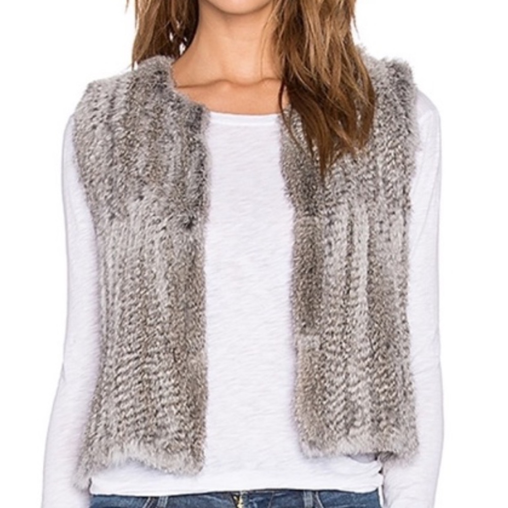 🌟525 AMERICA🌟 KNIT RABBIT FUR VEST GREY MULTI SZ L